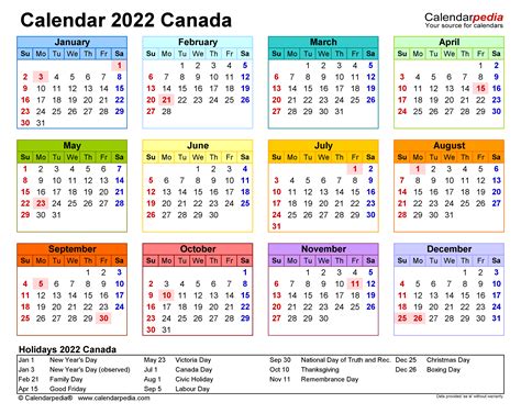 Canada Calendar 2022 Free Printable Excel Templates