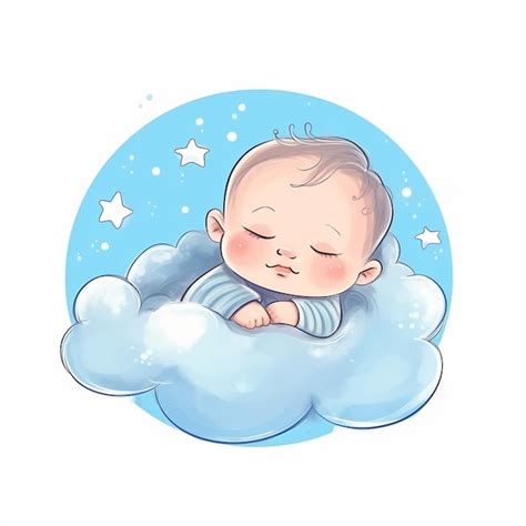 Un Bebé Durmiendo En Una Nube Con Estrellas Foto Premium
