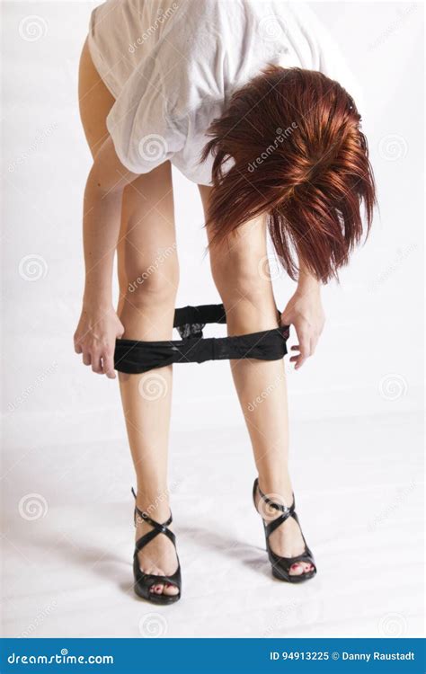 Redhead Woman Removing Her Panties Stock Image Image Of Panty Pose
