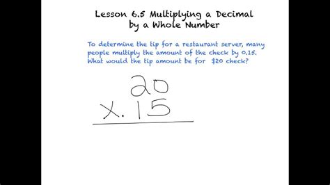 Lesson 65 Multiplying A Decimal By A Whole Number Youtube