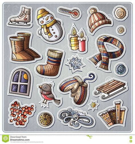 Get yours from +1,000 possibilities. Set Of Winter Season Cartoon Stickers Stock Vector ...