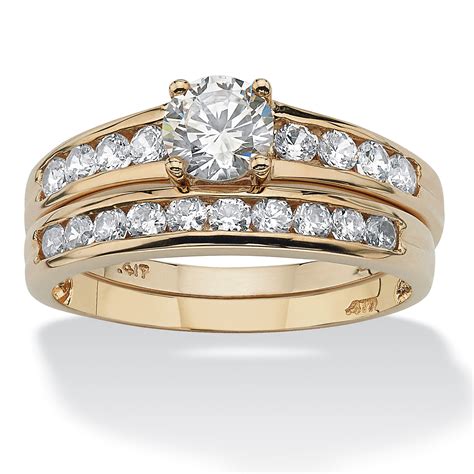 2 Piece 106 Tcw Round Cubic Zirconia Bridal Ring Set In 10k Gold At