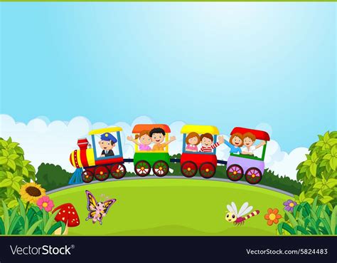 Illustration Of Cartoon Happy Kids On A Colorful Train Download A Free