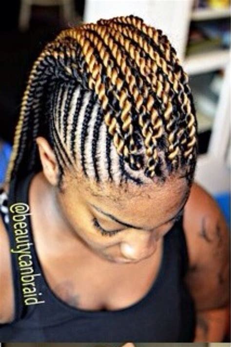 Black women often style their mohawk according to the shape of their face. Cornrows with a twist Mohawk | Honey blonde hair, Natural ...