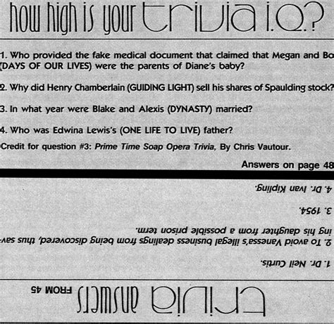 How High Is Your Soap Opera Trivia Iq July 28 1987 Sod