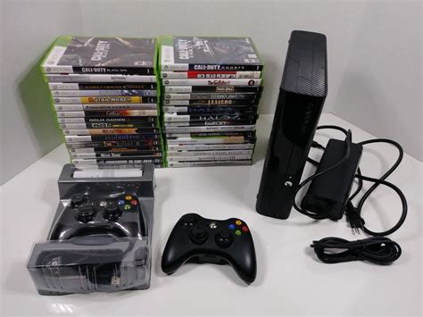 Bundle Microsoft Xbox 360 E 250gb Black Console 2 Controllers 32 Games