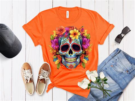 sugar skull flowers unisex dia de los muertos t shirt cute colorful day of the dead mexican