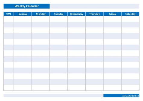 Weekly Schedule With Time Slots Best Calendar Example