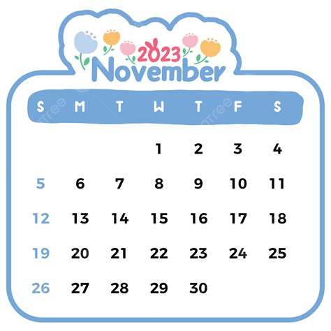 Cute Calendar 2023 Vector Illustration November 2023 November