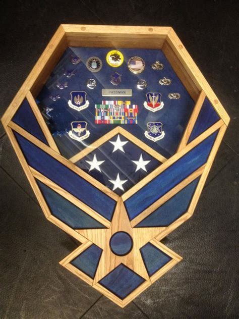Handcrafted Air Force Shadow Box Oak Includes Mounting Of Display