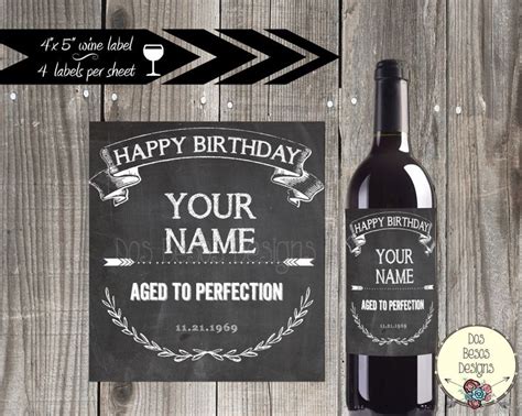 Chalkboard Birthday Wine Bottle Label Custom Wine Label Birthday