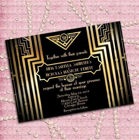 Great Gatsby Style Art Deco Wedding Invitation 1920s