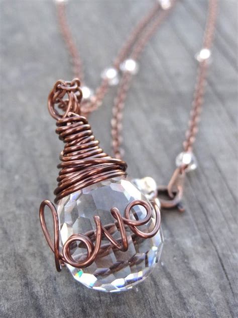 Copper LOVE Wire Wrap Crystal Ring Necklace Wire Writing Etsy Wire Wrapping Crystals Wire