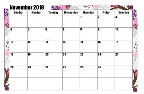 November 2018 Weekly Calendar Printable Calendar Word Excel Calendar