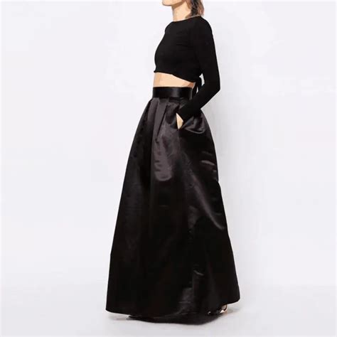 Vintage A Line Black Skirts For Women Taffeta Custom Made Floor Length