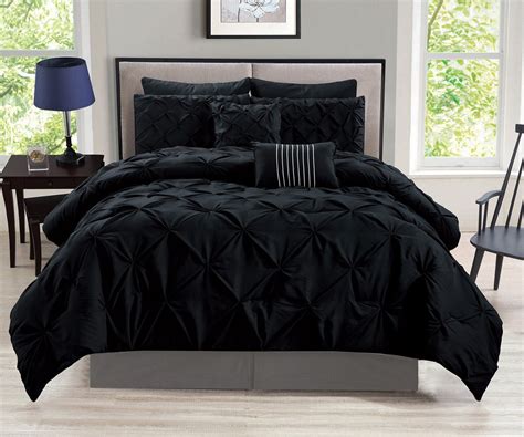 8 Piece Rochelle Pinched Pleat Black Comforter Set 70 Black