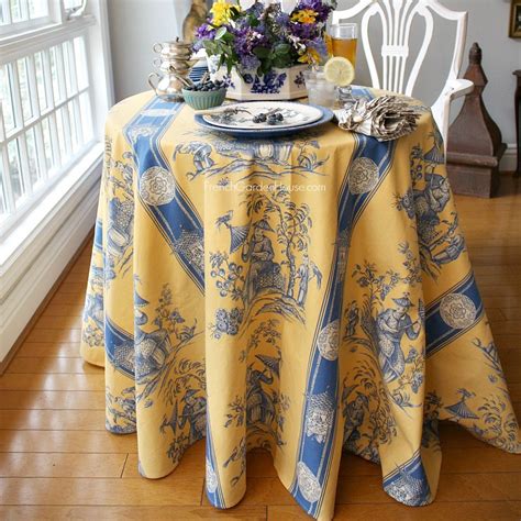 French Imperial Chinoiserie Tablecloth Blue And Yellow Country Style