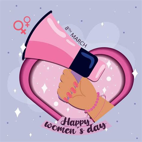 isolated hand holding a megaphone happy women day poster vector illustration 34786084 vector art