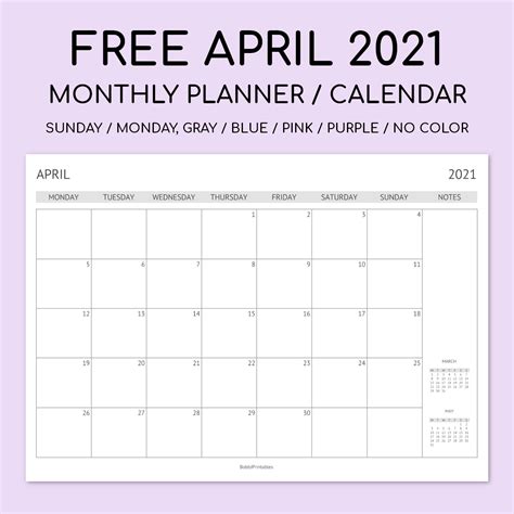 Bobbiprintables — Free Printable April 2021 Monthly Planner