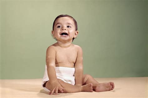 Happy Naked Baby In Diapers Stock Image Image Of Generation Laughing