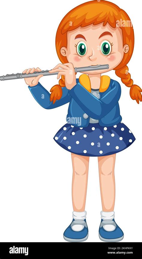 A Girl Playing Flute Musical Instrument Illustration Stock Vector Image