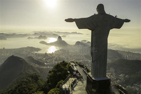 Christ The Redeemer Statue In Rio De Janeiro On Sunrise Editorial Stock