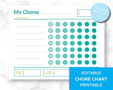 Printable Editable Chore Chart In Turquoise Fun Printable And