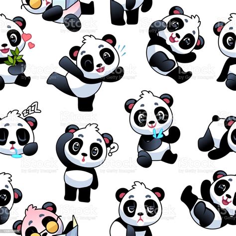 Pola Panda Mulus Beruang Bambu Kecil Yang Lucu Hewan Cina Lucu Dengan