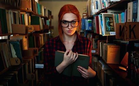 Red Hair Girl Freckles Glasses Library Reading Book Wallpaper Girls Wallpaper Better