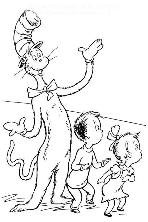 Two kids stuck at home with cat and hat. The cat in the hat coloring pages printable - timeless-miracle.com