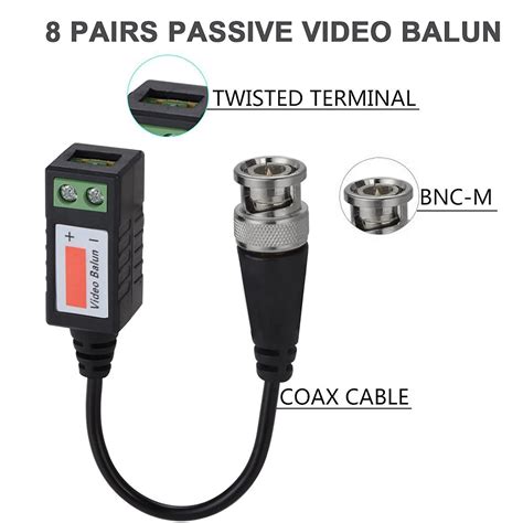 Buy Passive Video Balun Connectors 8 Pairs Cat5 Hd Mini Cctv Bnc Video