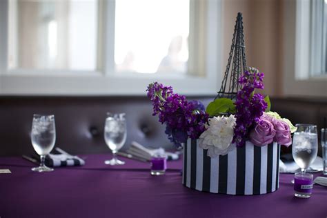 Purple And Ivory Paris Themed Wedding Elegant Floral Centerpieces