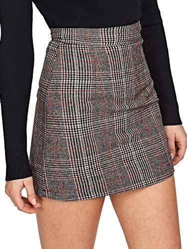 Floerns Womens Plaid High Waist Bodycon Mini Skirt Grey