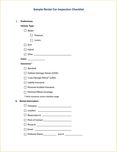 Rental Vehicle Inspection Form Template Imagesee