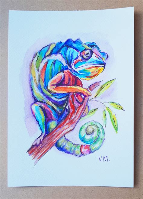 Chameleon Painting Watercolor Original Art Animal Artwork Etsy