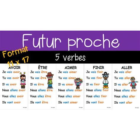 Les verbes espagnols et leurs conjugaisons sont regroupés en 3 catégories. 5 verbes au futur proche - 11 x 17 - 3e année