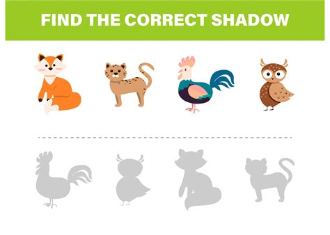 Find The Correct Shadow Animal Activity Template 2304785 Vector Art At