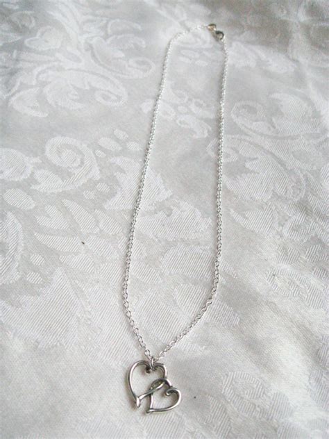 Double Entwined Heart Charm Necklace Sterling Silver Chain Etsy
