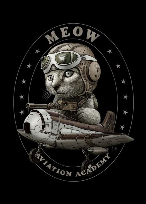 Pilot Cat Wwii Poster By Adam Lawless Displate Cat Art Cat
