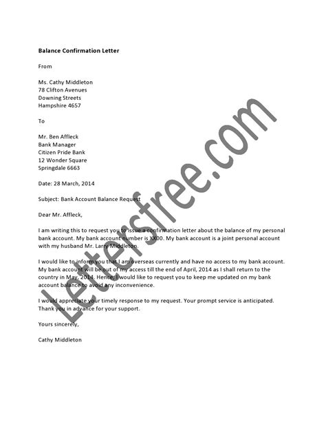balance confirmation letter format   auditors