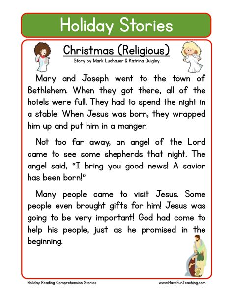 Christian Christmas Reading Comprehension Worksheet Have