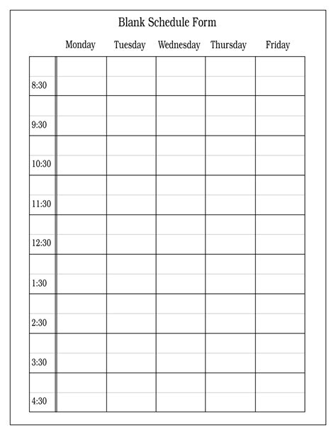 Best Printable Blank Class Schedule Printableecom Universal Monday