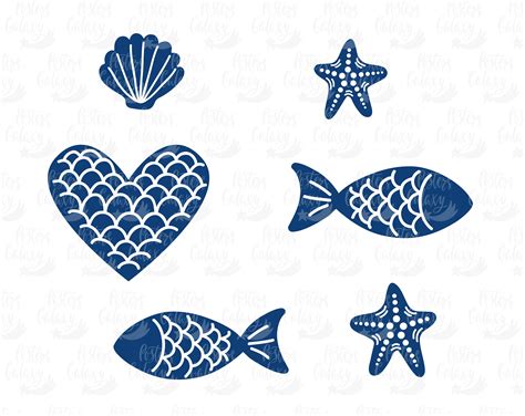 Mermaid Tails Fishes Starfishes Shells Silhouettes Svg Dxf Png Eps