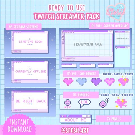 Twitch Stream Overlay Package Aesthetic Kawaii Streamer Etsy
