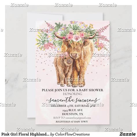 Pink Girl Floral Highland Cow Calf Baby Shower Invitation Zazzle In