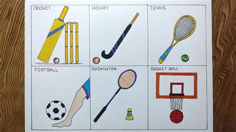 How To Draw Outdoor Games Cricket Hockey Tennis Football