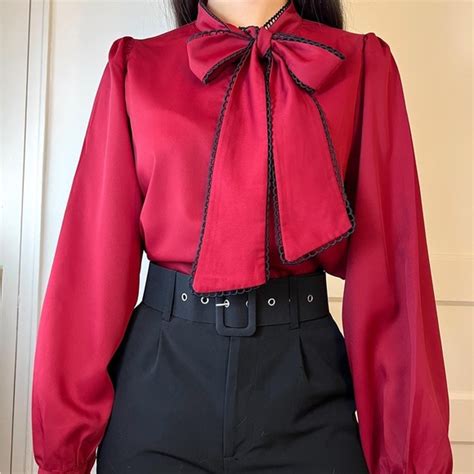 Tops Beautiful Elegant Red Blouse With Bow Poshmark