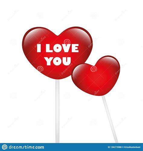 Two Red Heart Shaped Lollipops I Love You Stock Vector Illustration