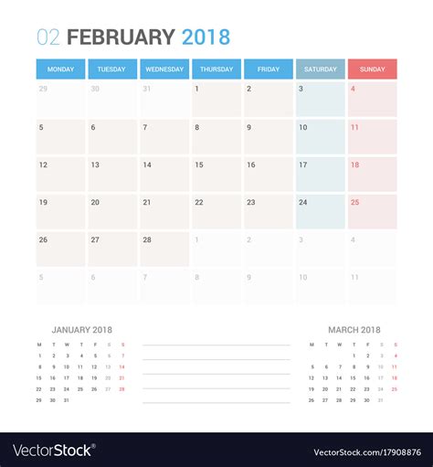 Calendar Planner For February 2018 Royalty Free Vector Image