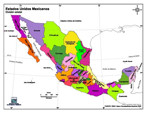 Mapa Para Imprimir De M Xico Mapa En Color De Estados Unidos Mexicanos Inegi De M Xico Mapa